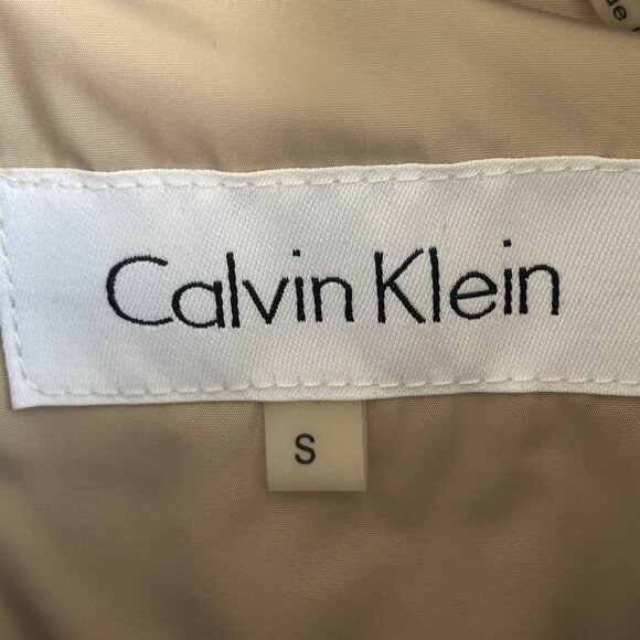 Calvin Klein Puffer Vest Funnel Neck Side Zipper Tan Black Sides Size Small - Picture 5 of 10